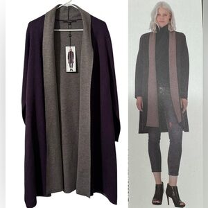 NWT Maxstudio Longline Wool blend open front cardigan purple/gray XL cozy boho
